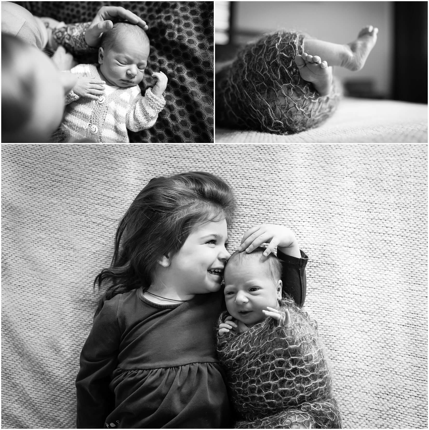 black and white lifestyle newborn portraits