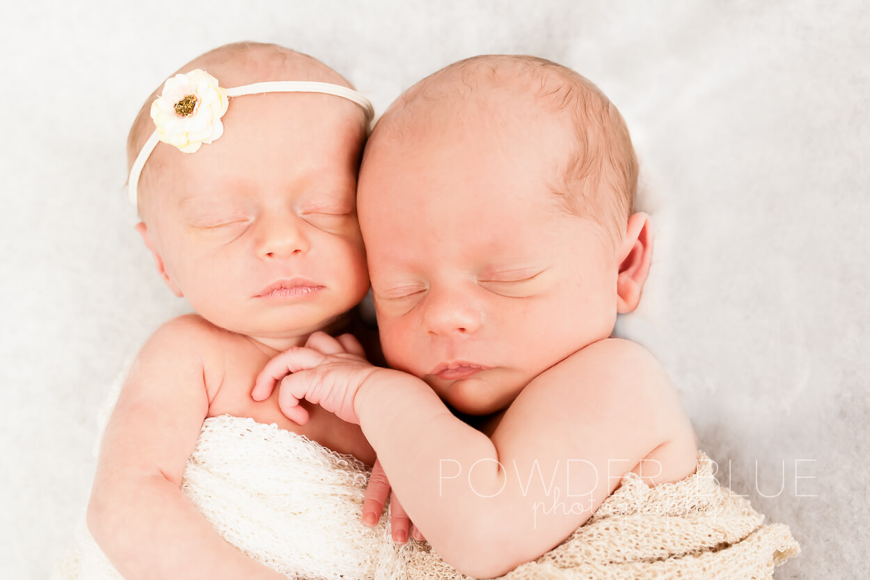 close up portrait of newborn twins