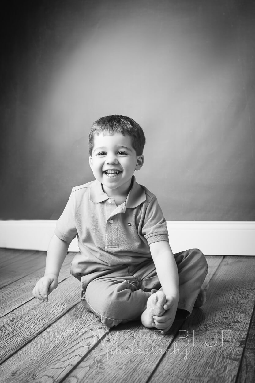 black and white portrait toddler