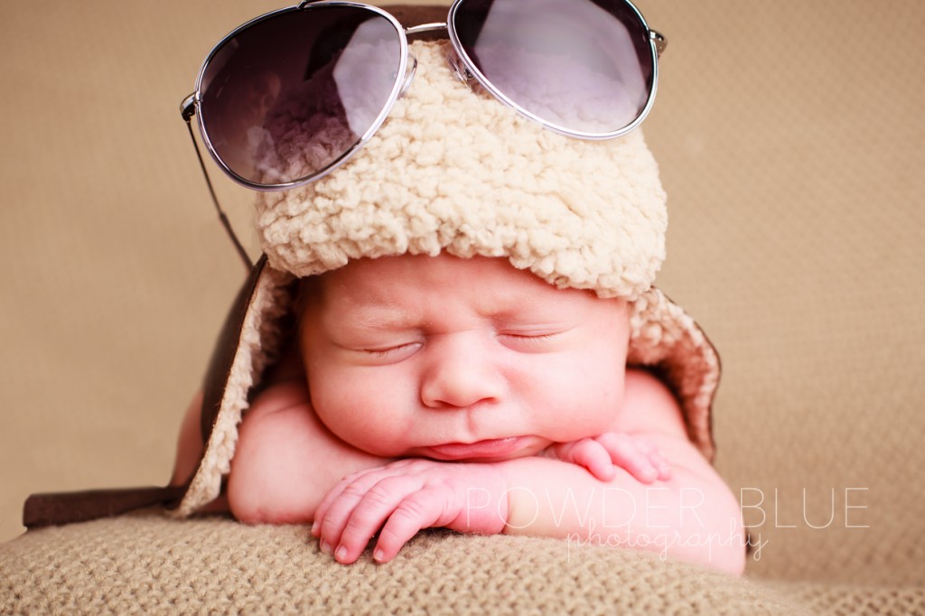 4 week old baby boy newborn with aviator hat and glasses
