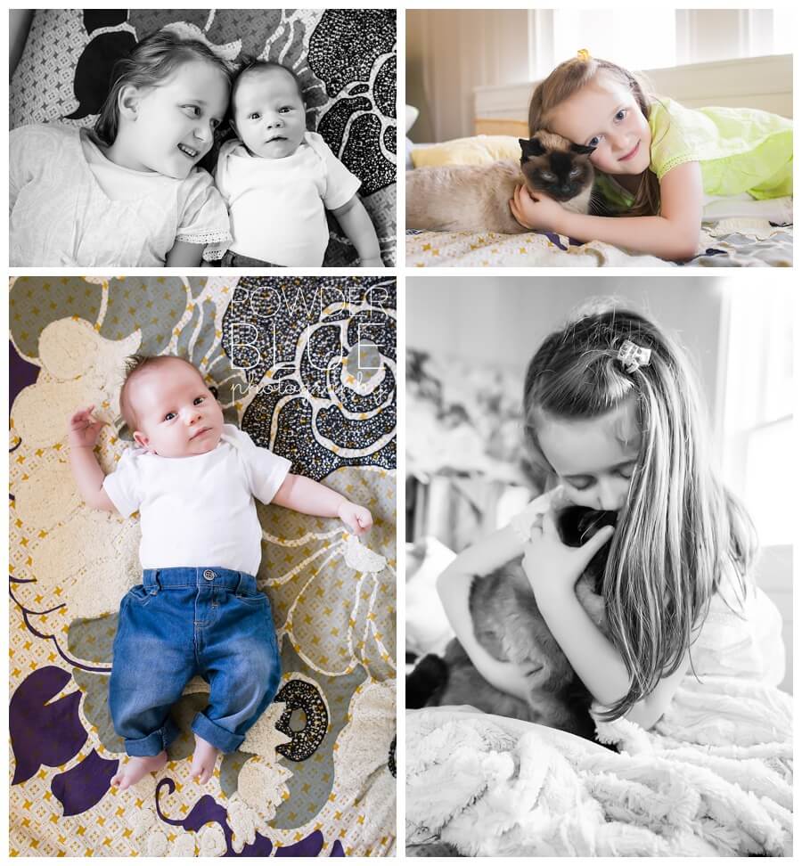 pittsburgh family photography in home lifestyle with newborn baby and six year old