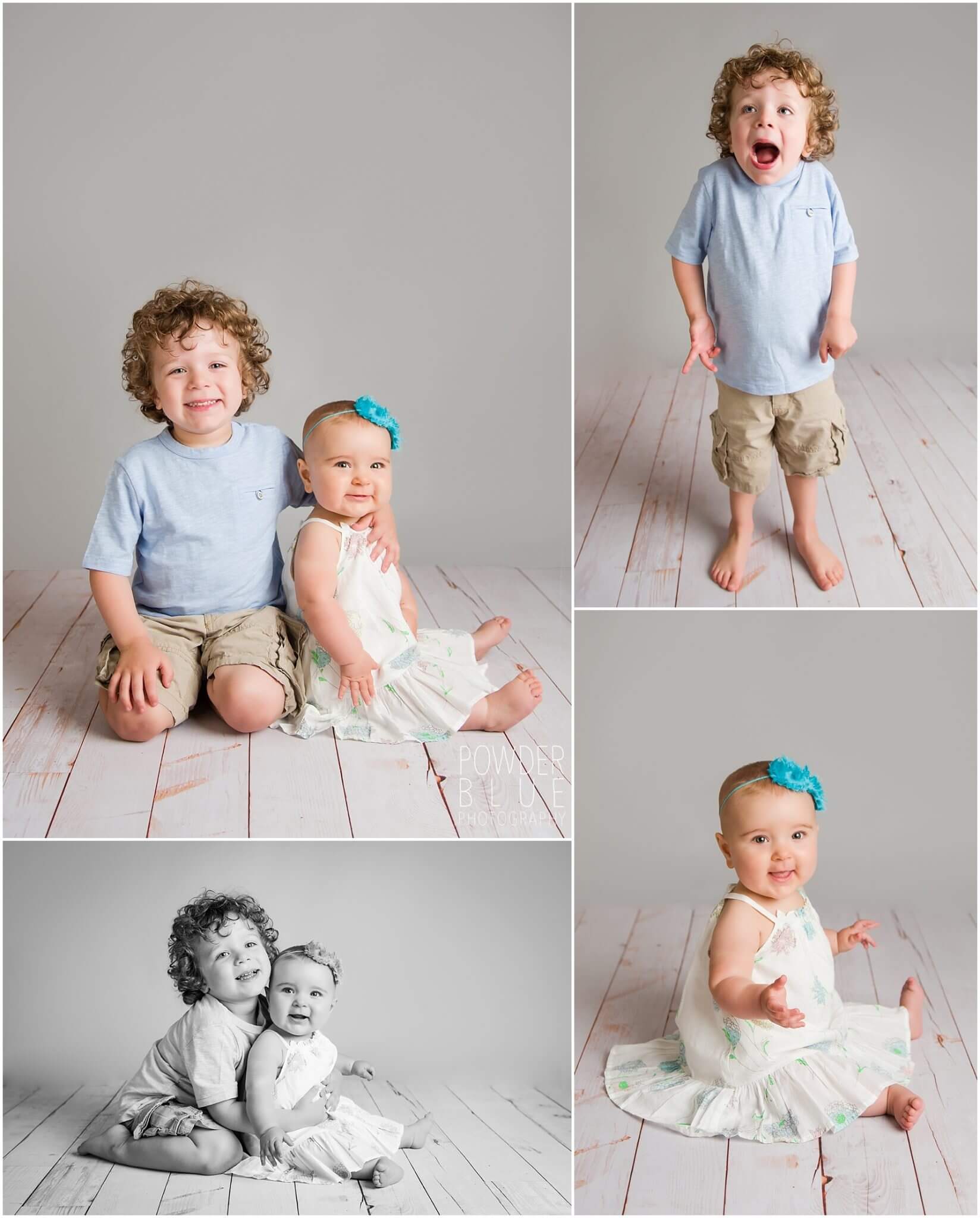 pittsburgh studio portrait session with a 3-year-old boy and a 6-month girl on a grey backdrop with a single light source