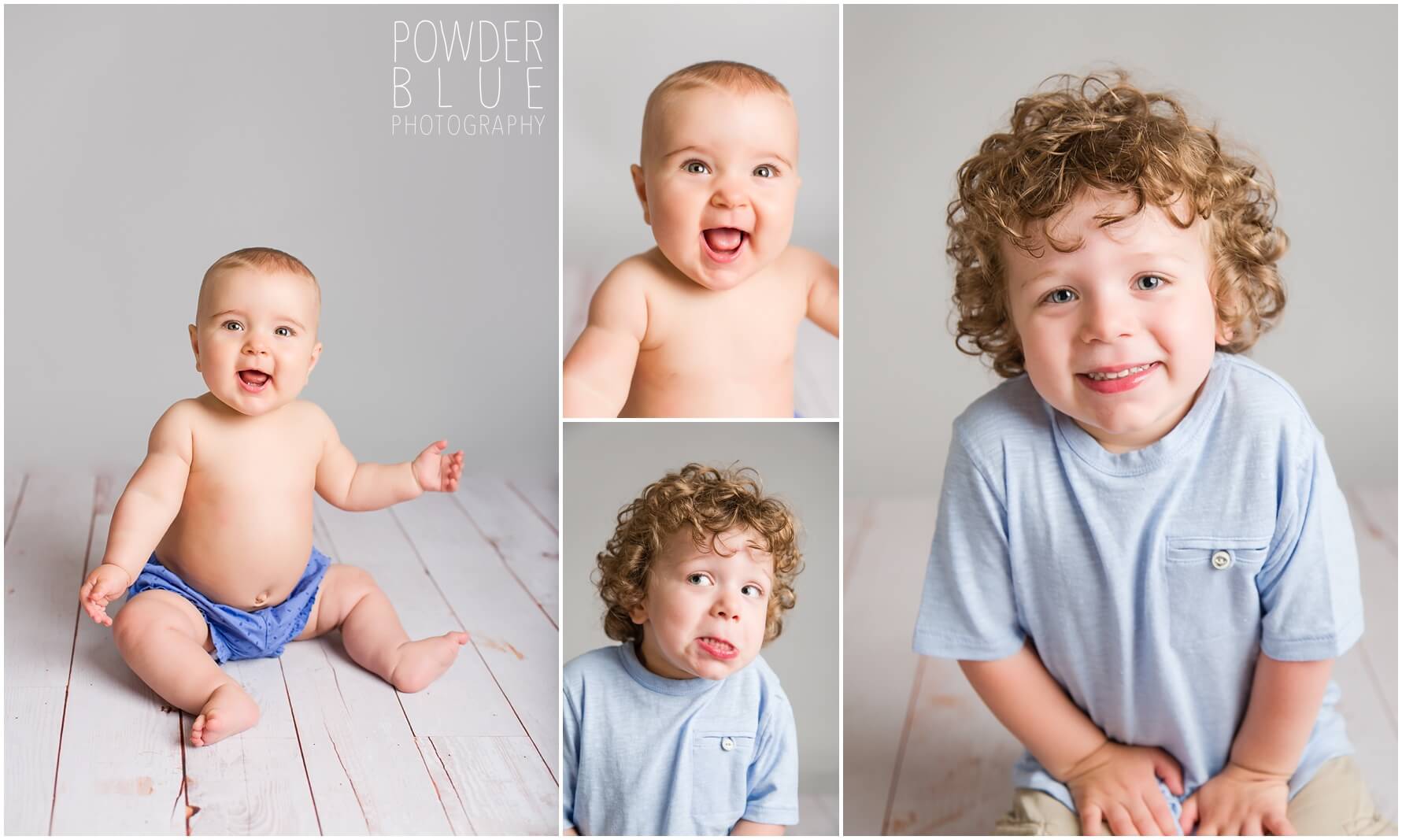 pittsburgh studio portrait session with a 3-year-old boy and a 6-month girl on a grey backdrop with a single light source