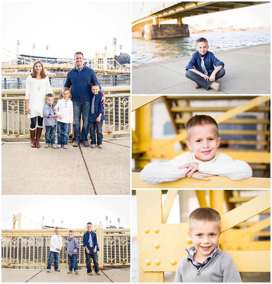 pittsburgh family portrait near yellow bridges and heinz field and point state park in pittsburgh