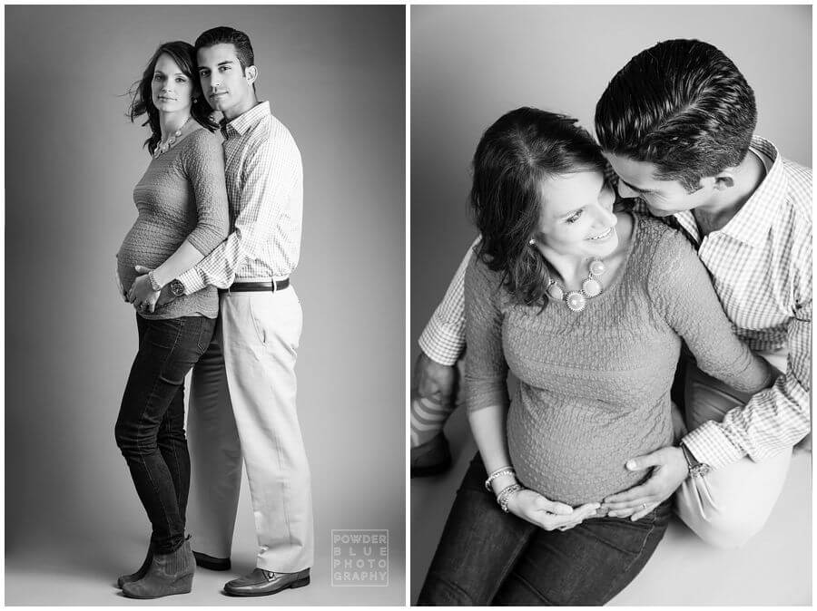 maternity portrait in studio grey seamless backdrop