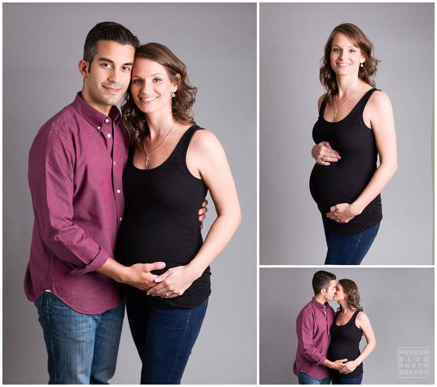 maternity portrait in studio grey seamless backdrop