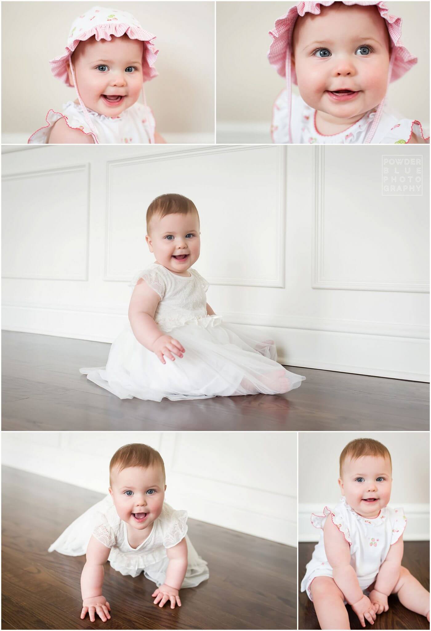 in home lifestyle baby portrait 10 month old baby girl sitting