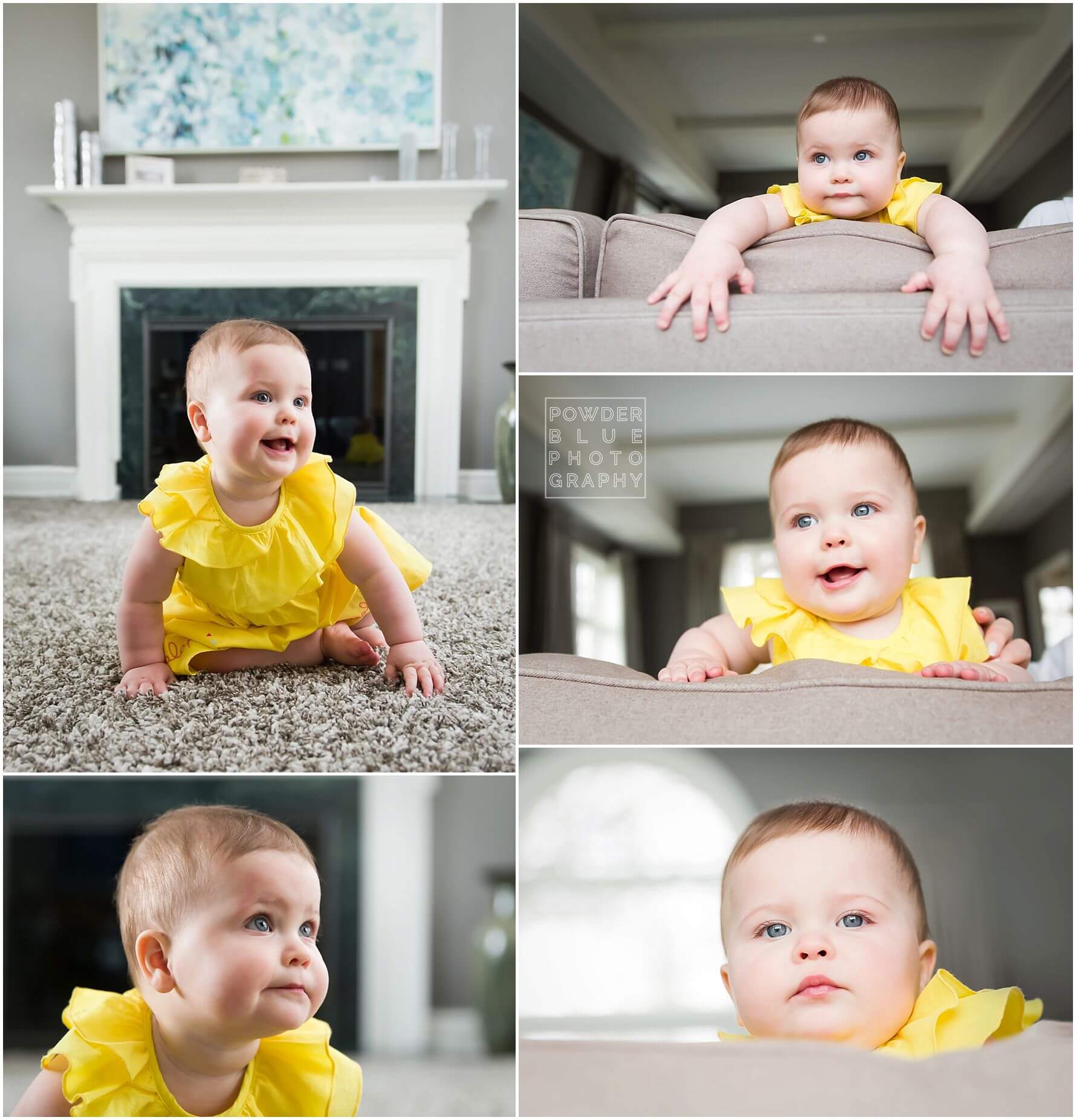 in home lifestyle baby portrait 10 month old baby girl sitting