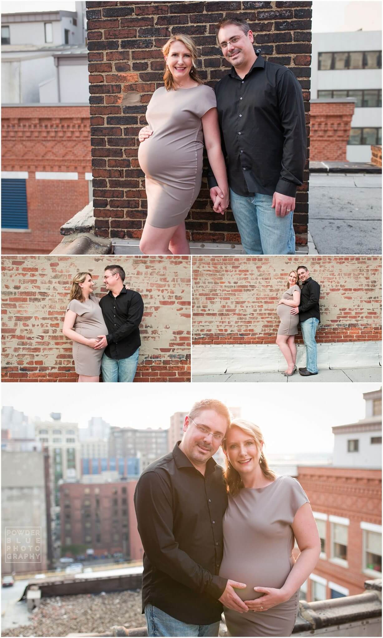 pittsburgh maternity photographer rooftop session penn garrison building downtown pittsburgh skyline