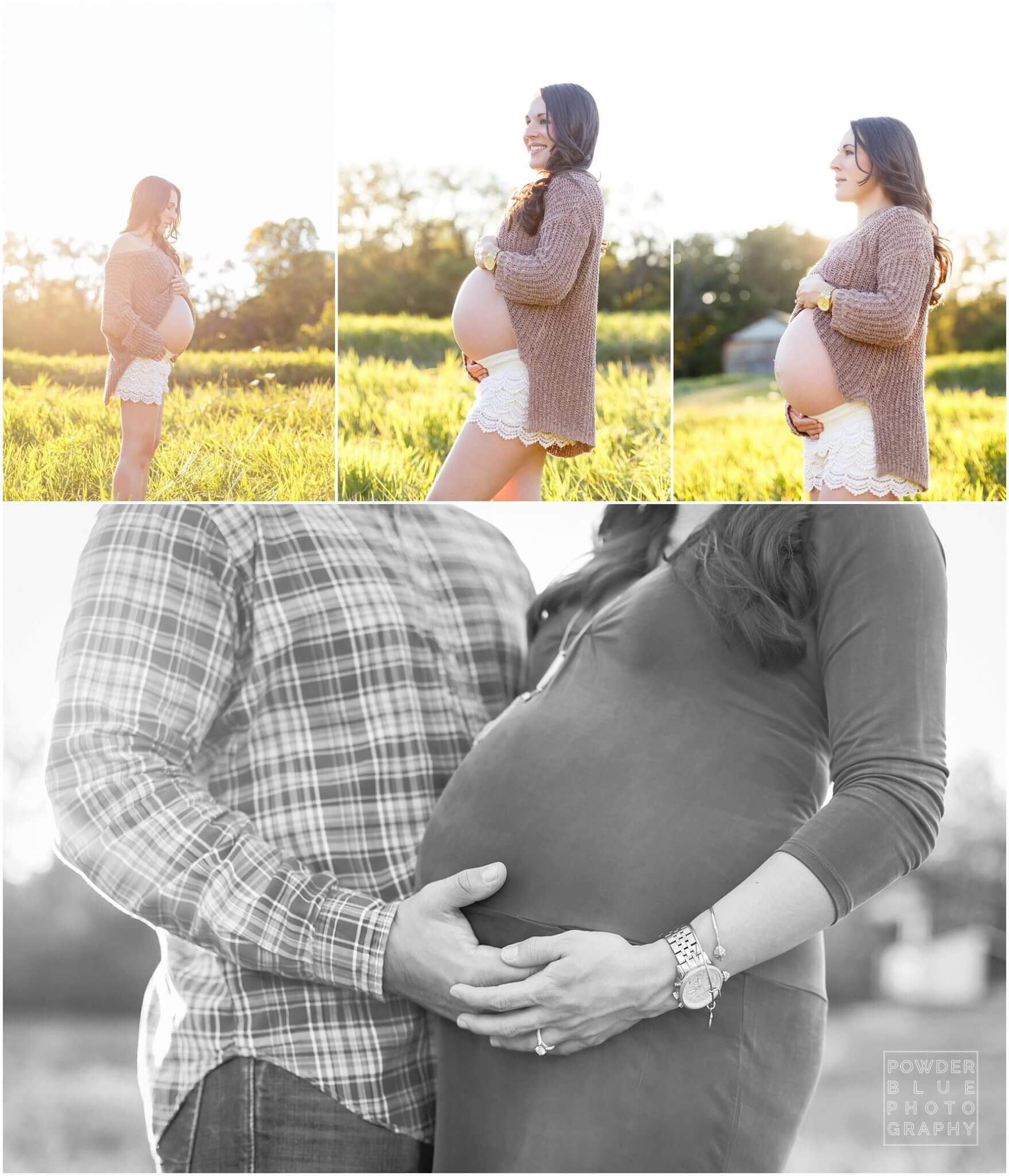 pittsburgh on location maternity session with woman in white lace dress at 33 weeks pregnant. South Hills Pittsburgh Maternity Photographer Missy Timko at Powder Blue Photography.