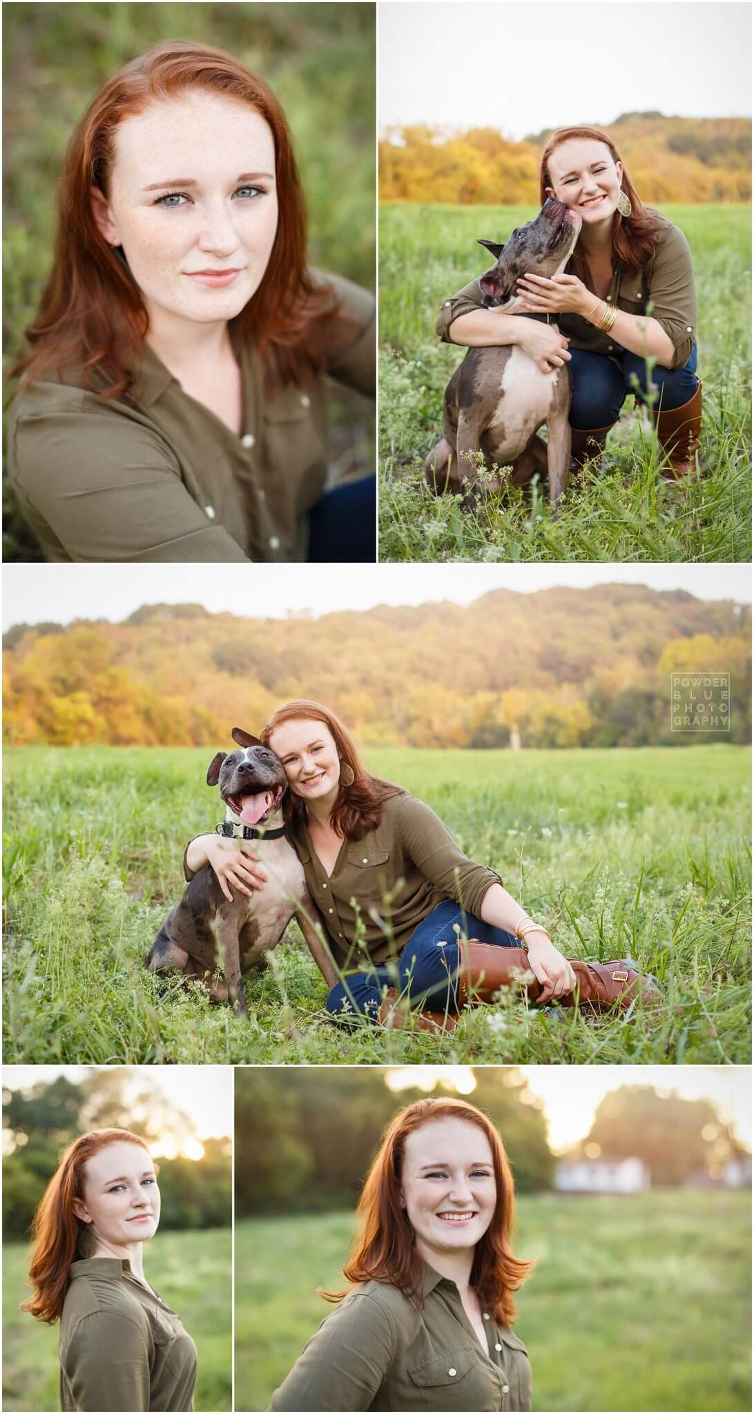 mt lebanon pittsburgh senior portrait inside of senior portrait in field with dog in pittsbugg