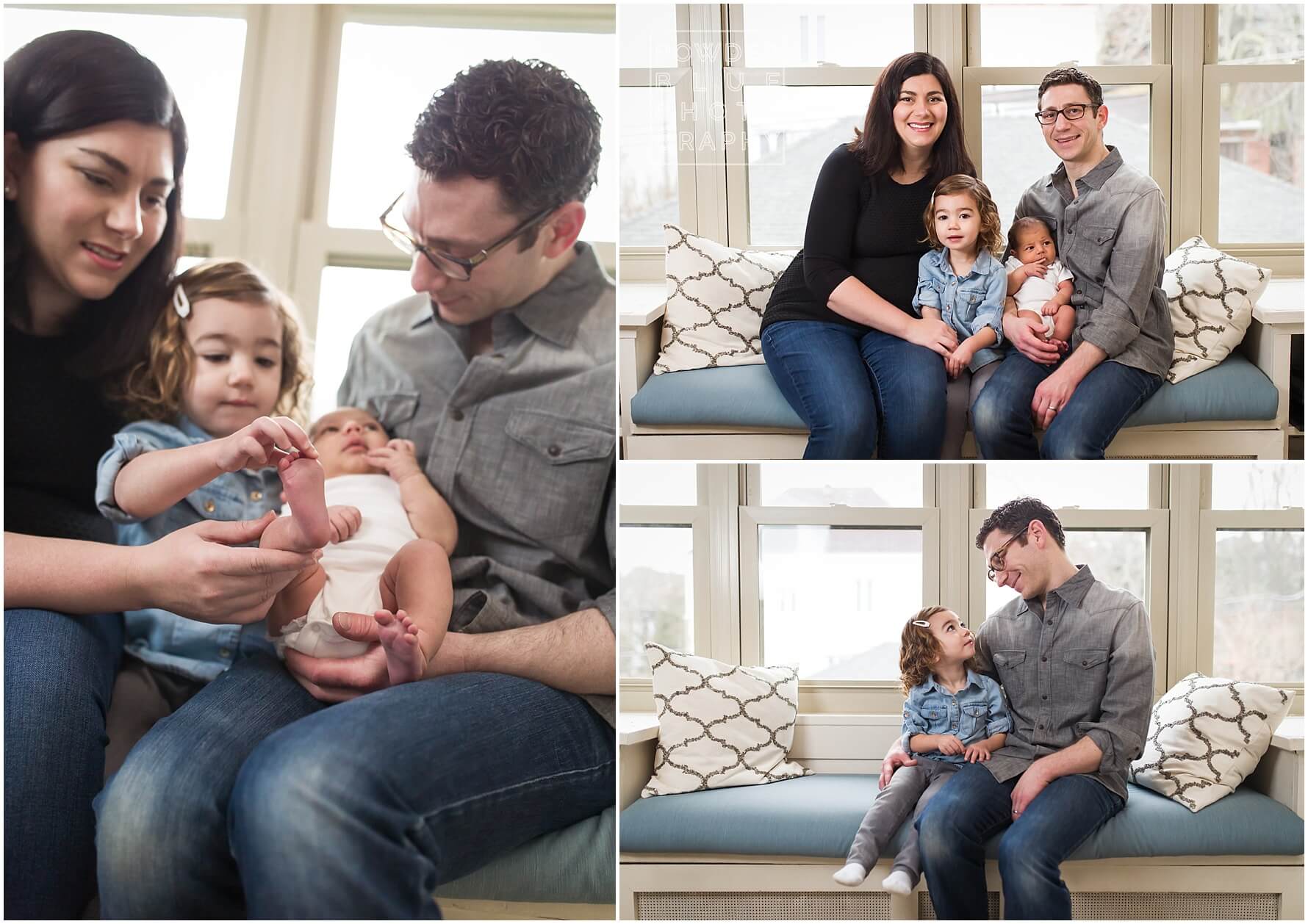 family portrait at lifestyle newborn photography session. in home lifestyle newborn session at shady side home in pittsburgh. in home lifestyle session using canon 600 ex-rt speedlites.