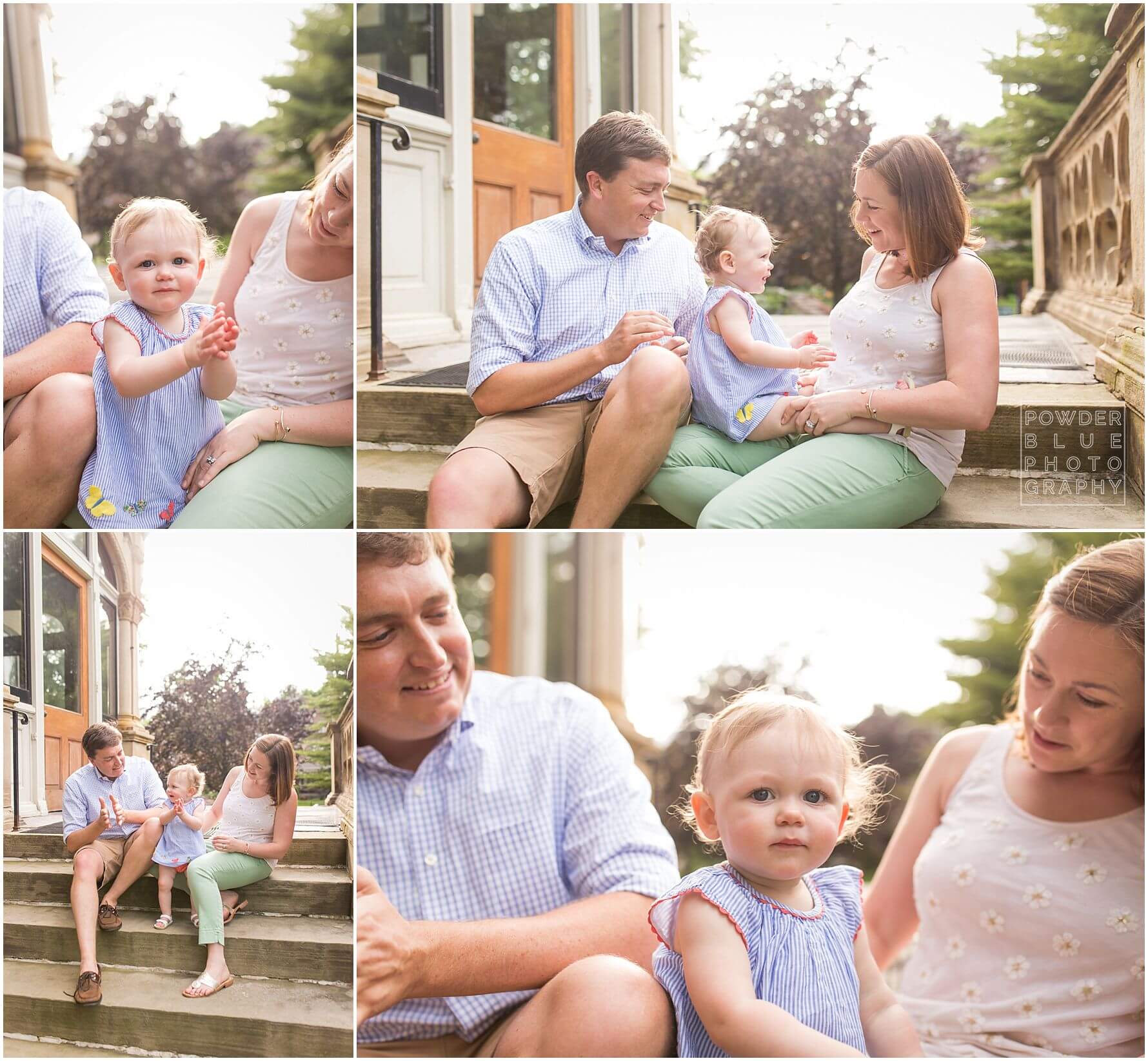 pittsburgh family photography session at frick art and historical center in pittsburgh, pa.  12 month old baby girl and family.