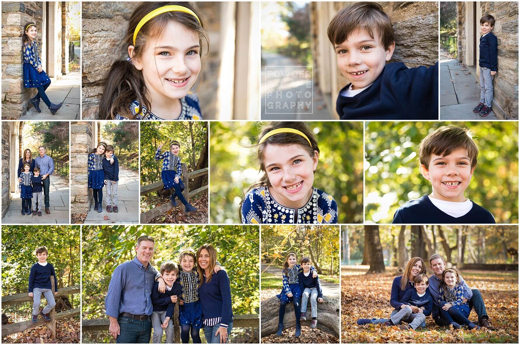 pittsburgh family photographer fall mini sessions in pittsburgh, pa at frick park with green and yellow fall leaves