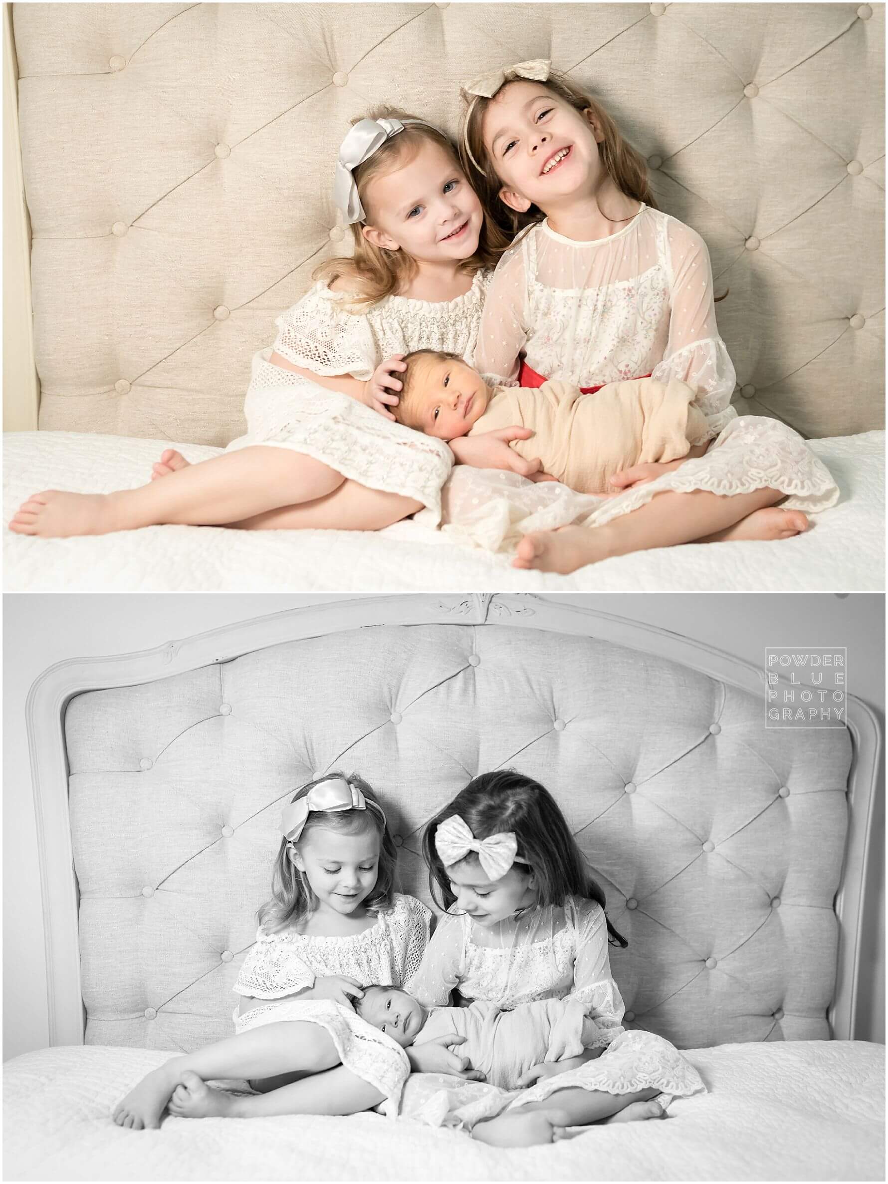 two sisters with their newborn baby brother by Missy Timko, who photographs pittsburgh's newborn babies.