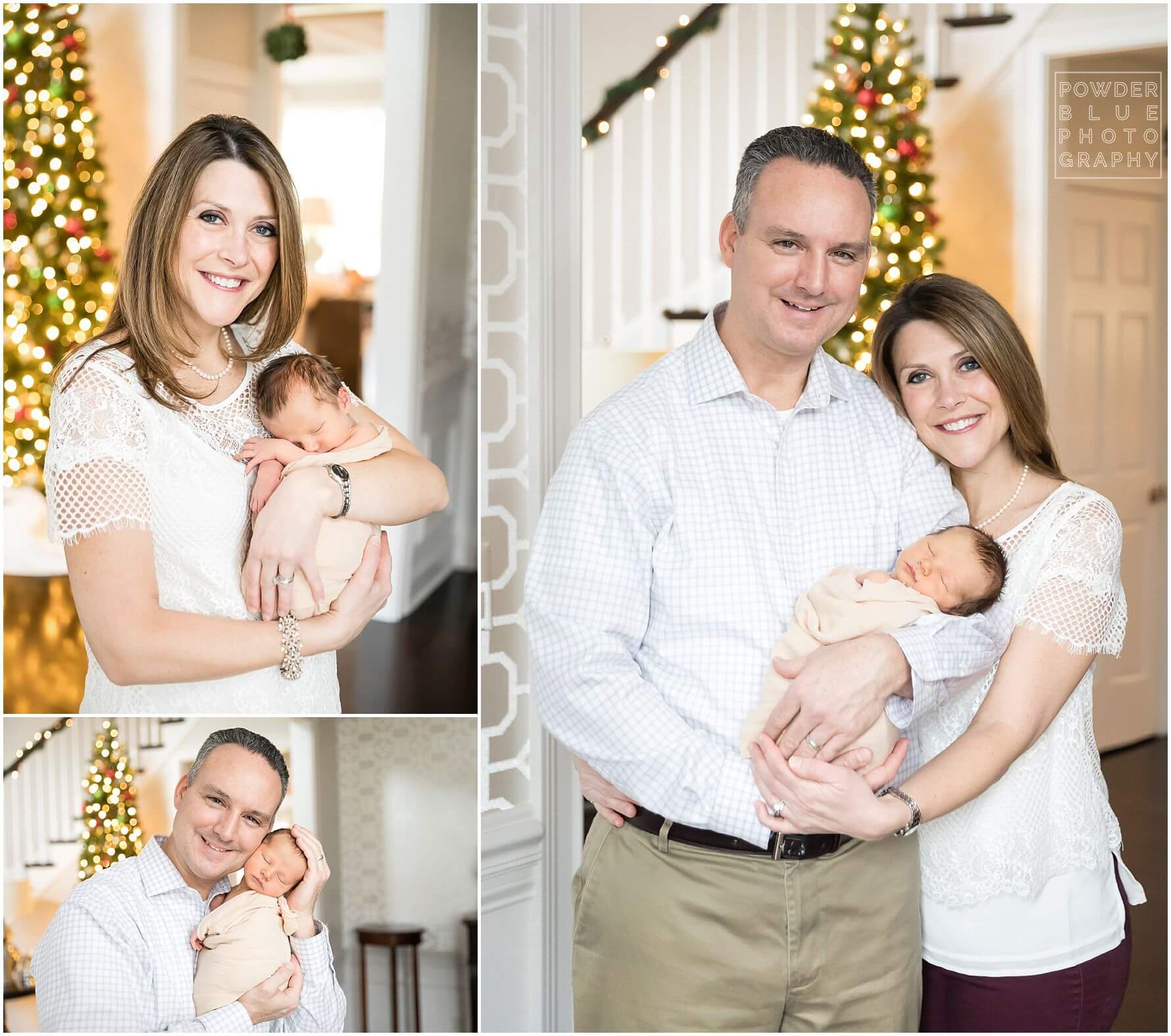 posed family portrait with newborn at christmas time.