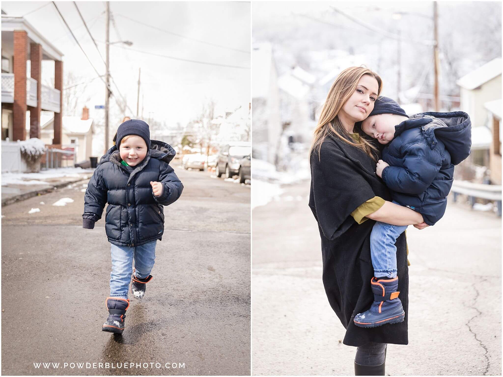 mother and child outdoors on a snowy day