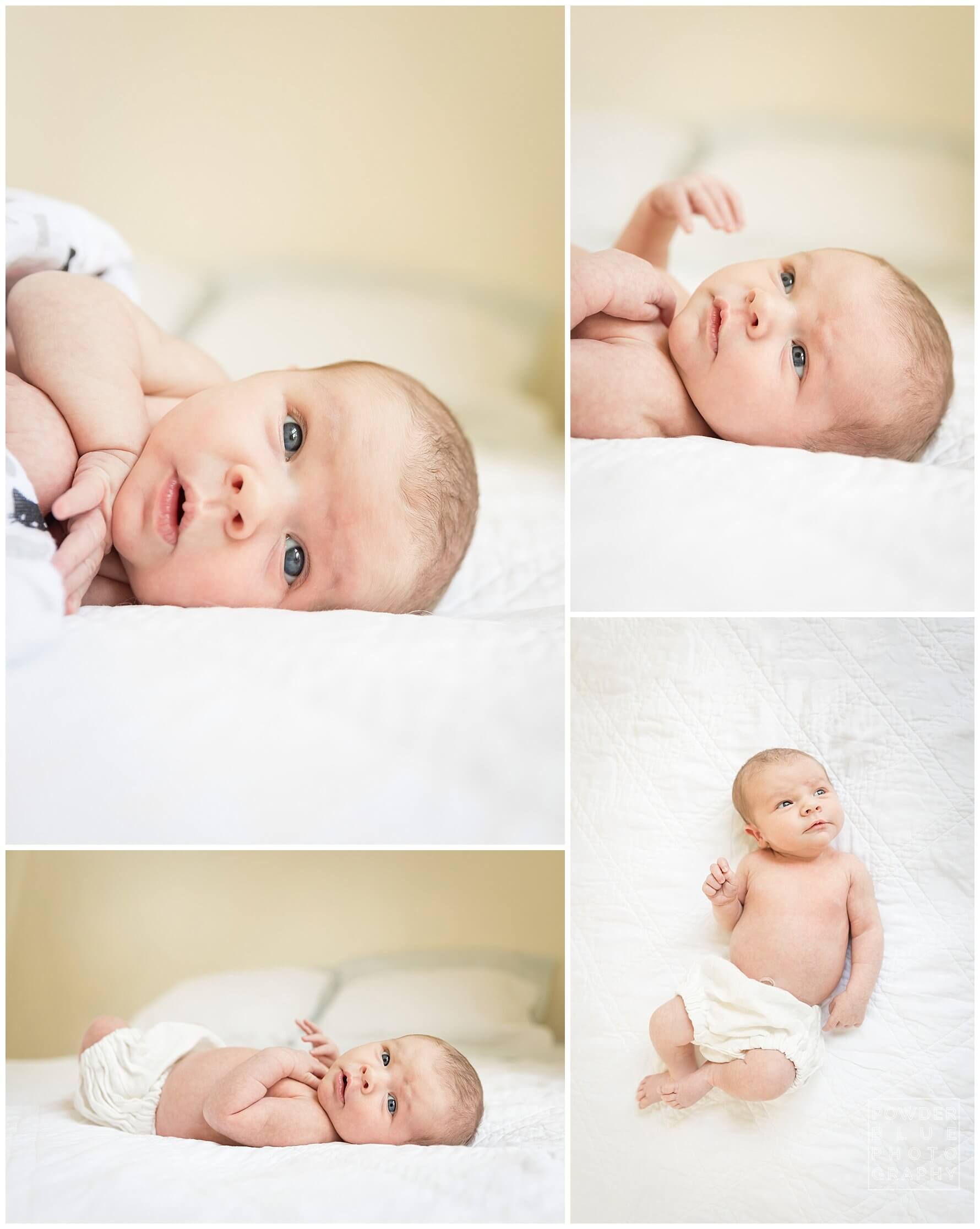 newborn baby girl lying on bed lifestyle photography pittsburgh