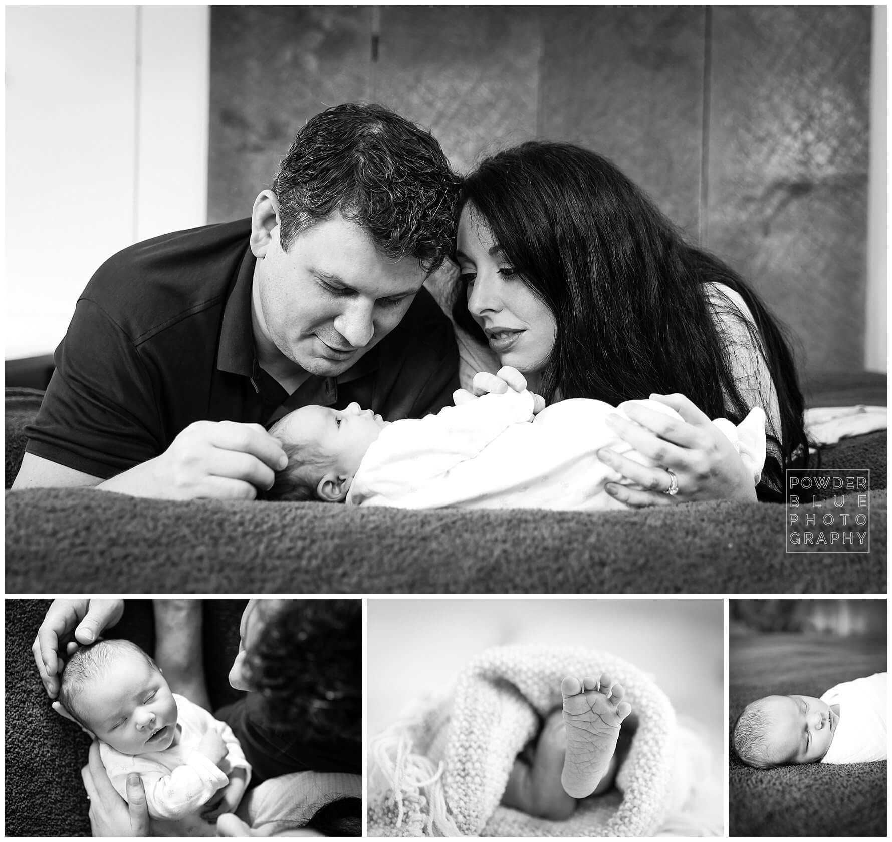 newborn baby girl lying on bed lifestyle photography pittsburgh