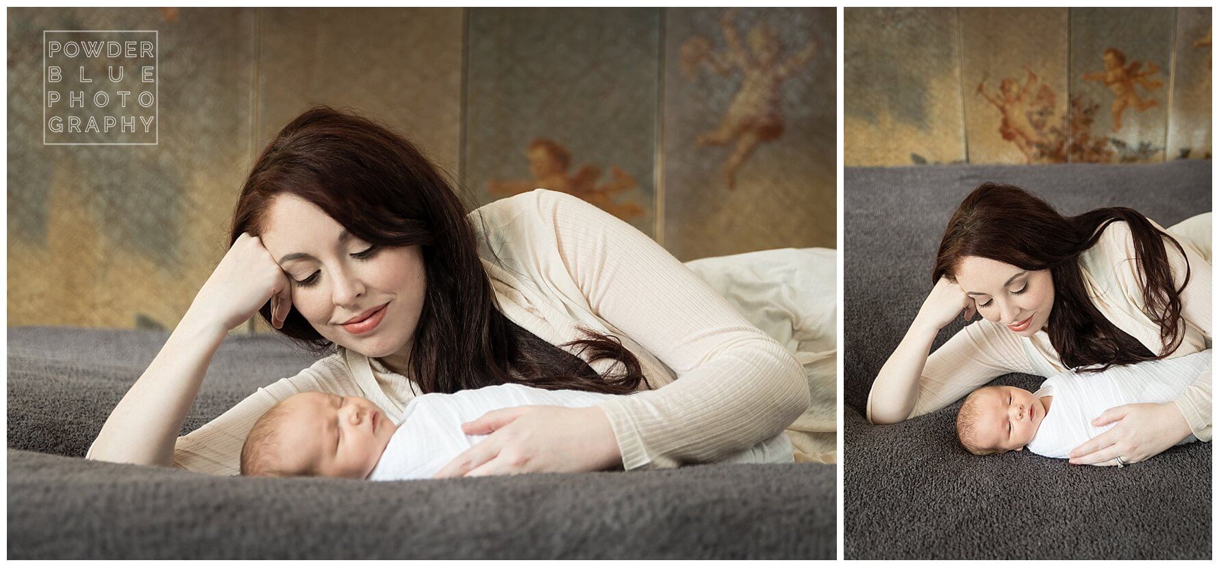 newborn baby girl lying on bed lifestyle photography pittsburgh