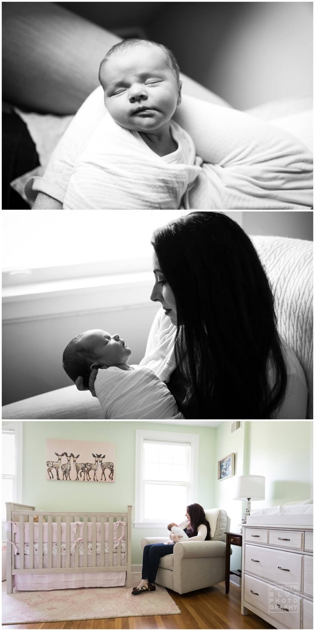 newborn baby girl lying on bed lifestyle photography pittsburgh