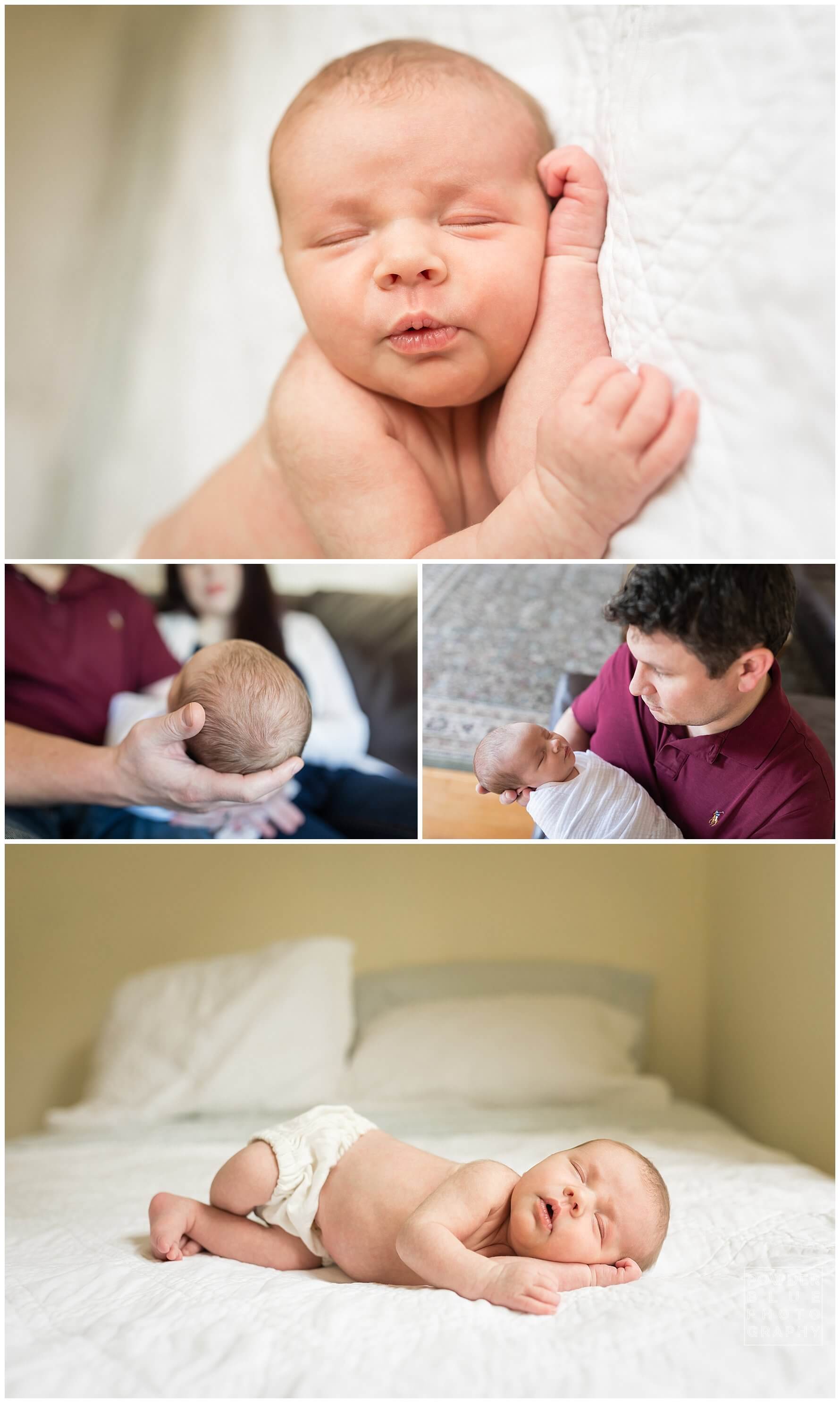 newborn baby girl lying on bed lifestyle photography pittsburgh