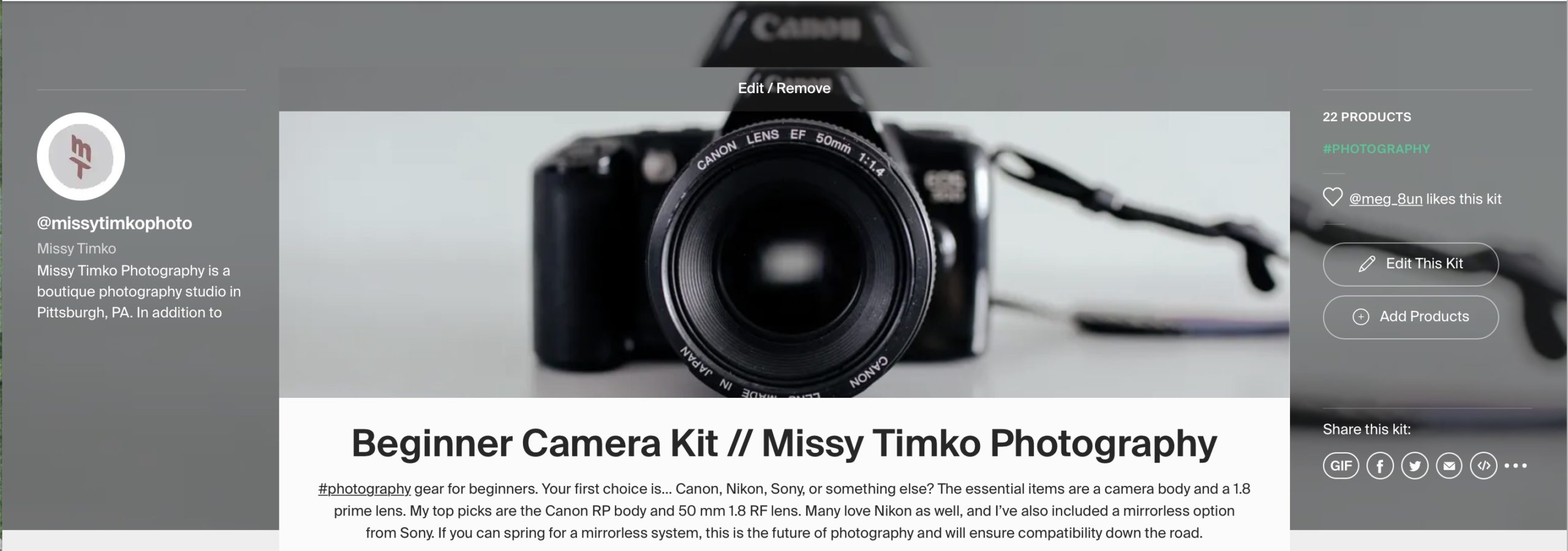 Banner for Missy's kit.co camera recommendations